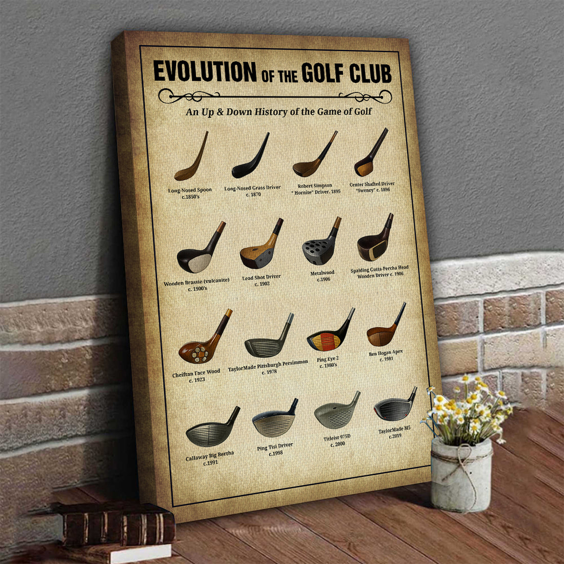 Evolution Of The Golf Club Wall Canvas Print, Golf Canvas Wall Art, Golf Wall Art, Gift For Golfer