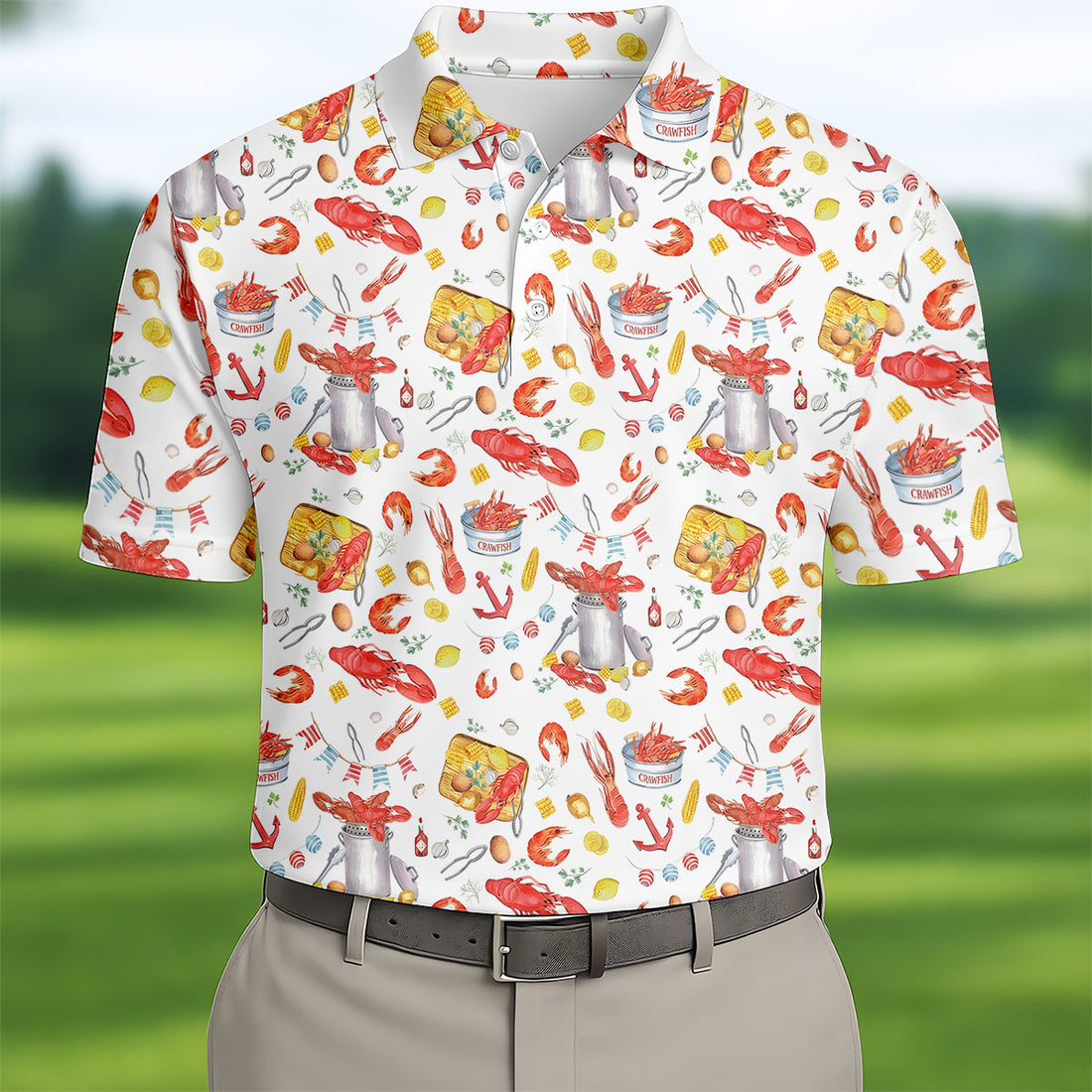 Crawfish Boil Seafood Pattern Polo Shirt, Hawaiian Golf Shirt, Golf Polo Shirts For Men