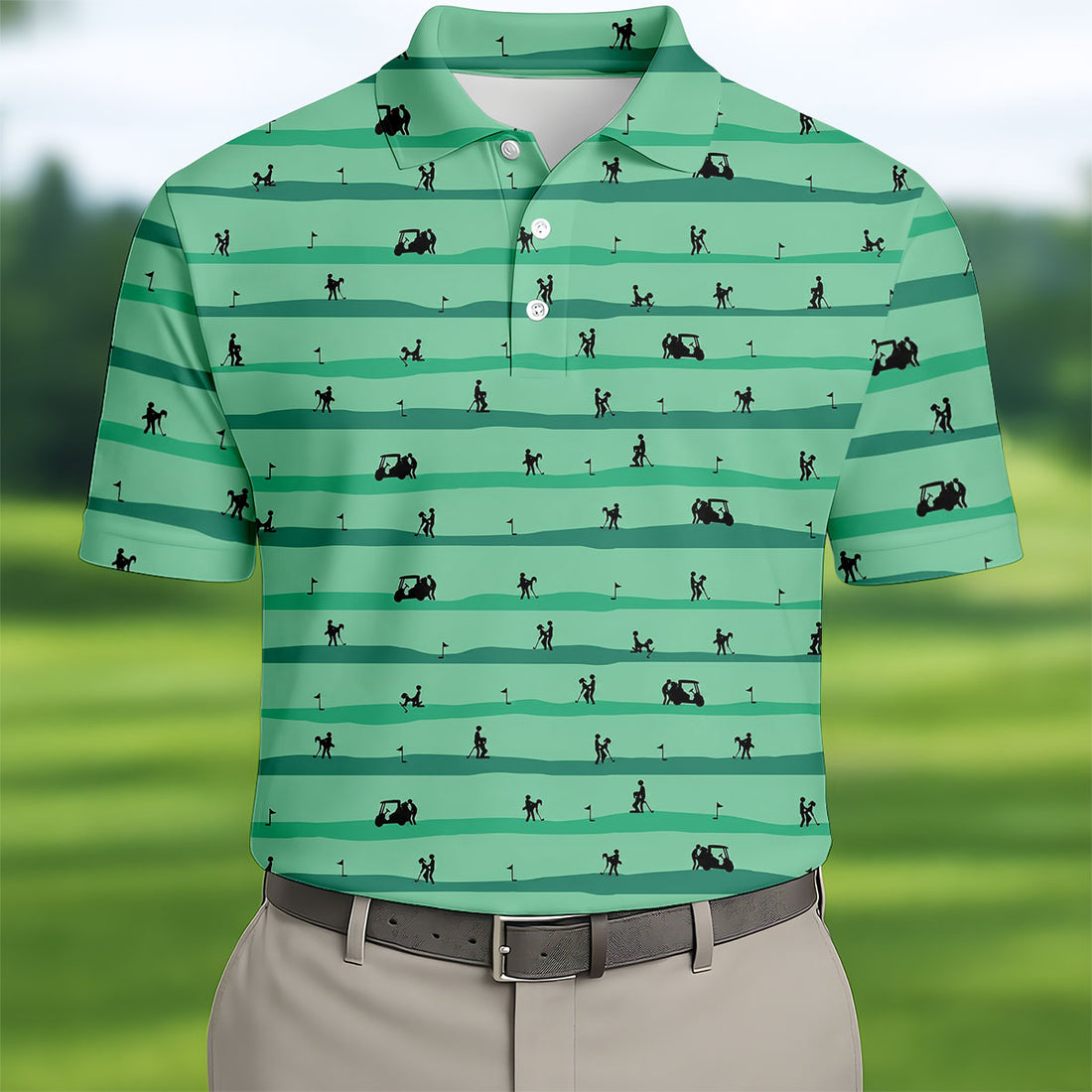 Funny Golf Couple Silhouette Pattern Polo Shirt, Golf Shirts For Men, Mens Golf Apparel