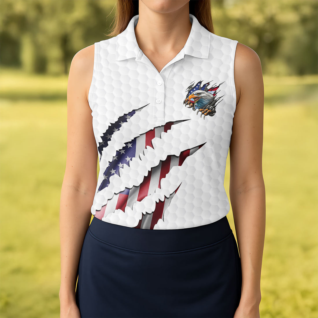 Bald Eagle American Flag Claw Marks Women's 250 Years USA Patriotic Golf Shirt, 4th of July Golf Shirt