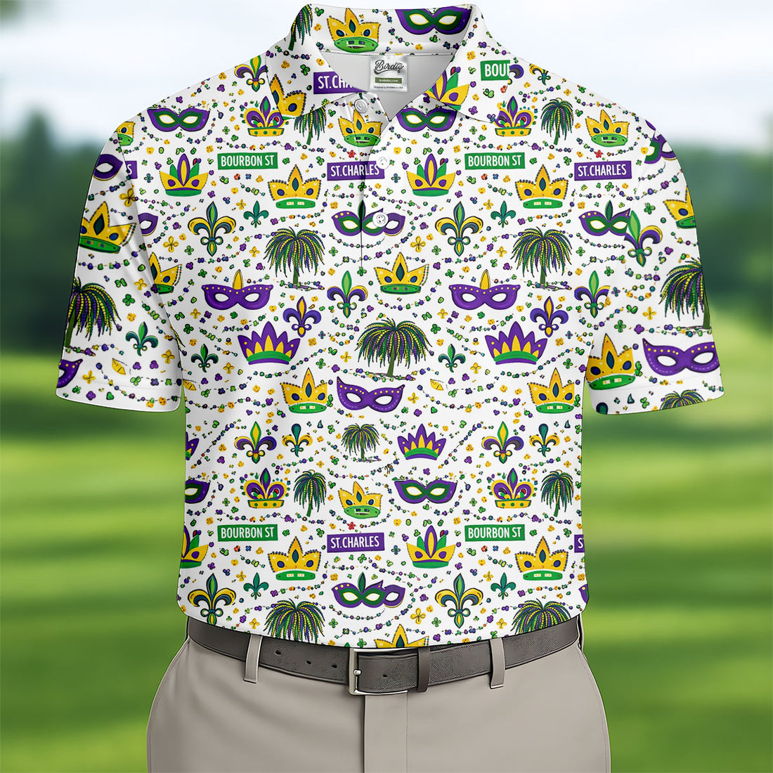 Crown Mask Fleur De Lis Mardi Gras Golf Shirt, Golf Tops For Men, Polo Shirts For Men, Golf Shirts For Men