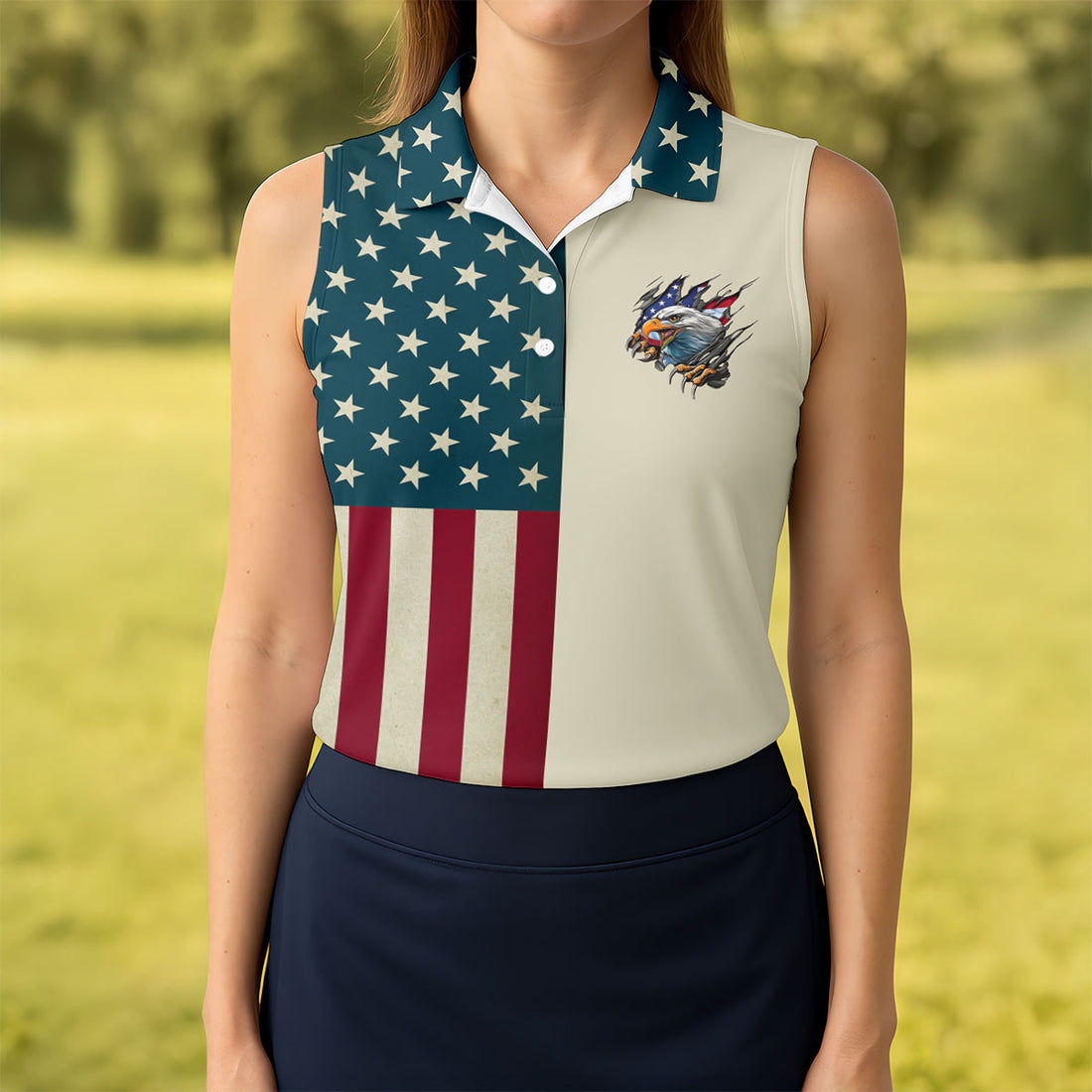 Vintage American Flag Bald Eagle Women's 250 Years USA Patriotic Golf Shirt, 4th of July Golf Shirt