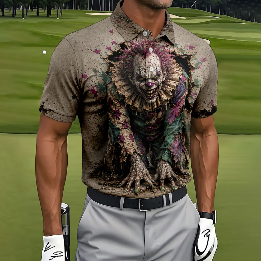 Halloween Purple Horror Character Golf Shirt, Golf Apparel For Men, Printed Golf Shirts