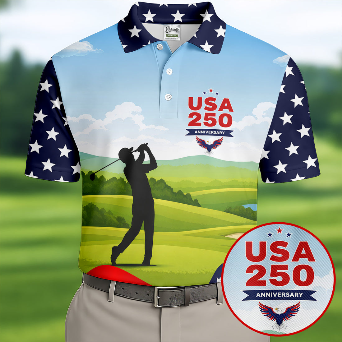 USA 250th Anniversary American Flag Golf Shirt, Patriotic 4th Of July Golf Shirts For Men