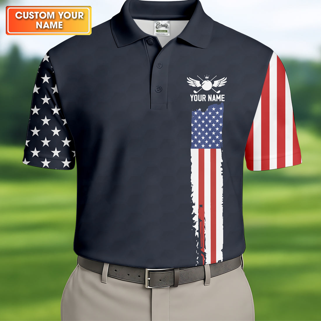 American Flag Patriot Red White Blue Golf Tops For Men, 250th Anniversary Golf Shirts For Men