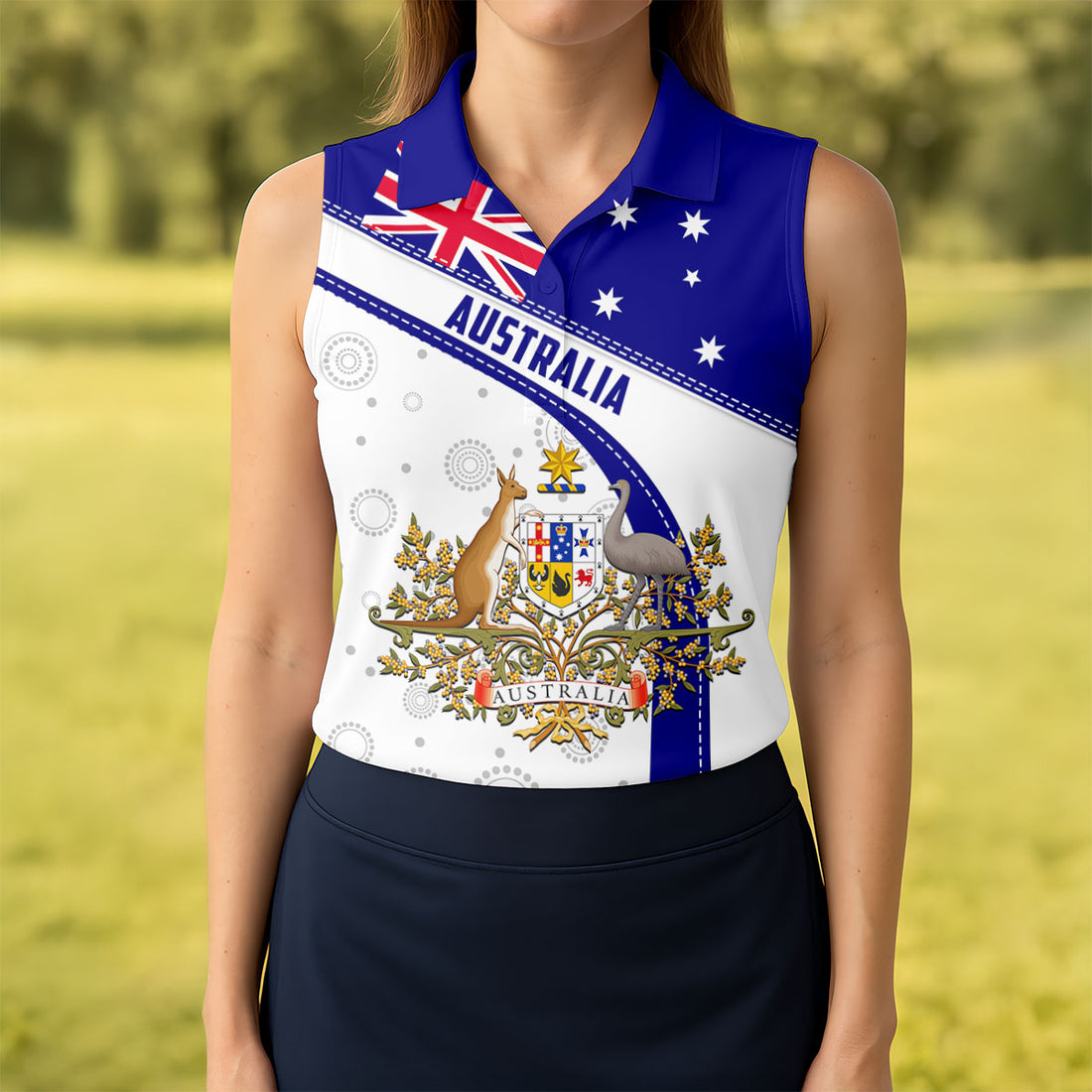 Australian Coat of Arms Women's Golf Tops, Australia Flag Print Ladies Golf Shirts
