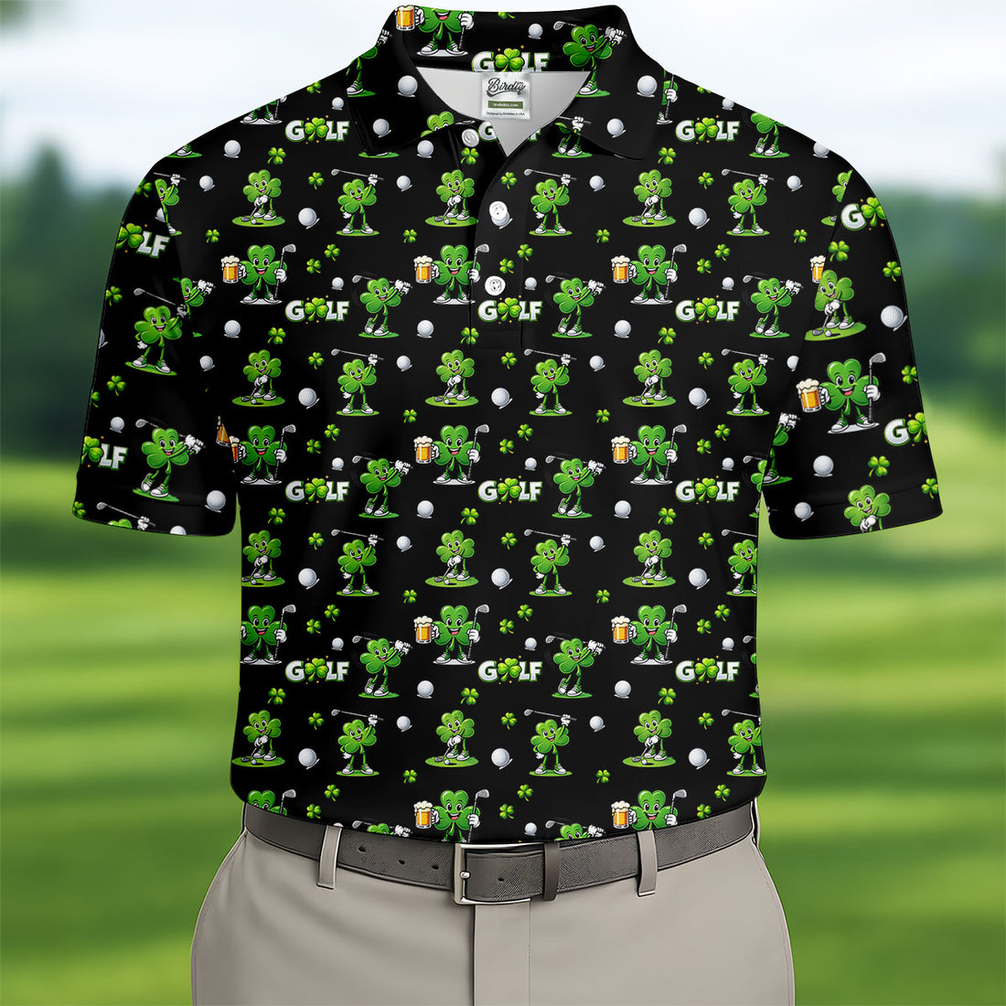 Three Leaf Clover Golf And Beer St Patrick's Day Black Golf Shirt, Fun Golf Shirts For Men, Polo Shirts For Men