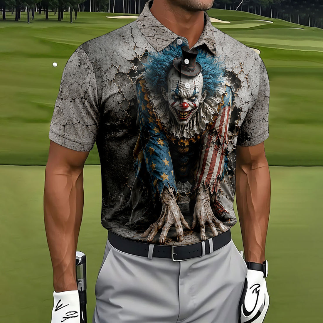 Cracked Wall Horror Character Halloween Shirt, Printed Golf Shirts, Golf Polo Shirts For Men