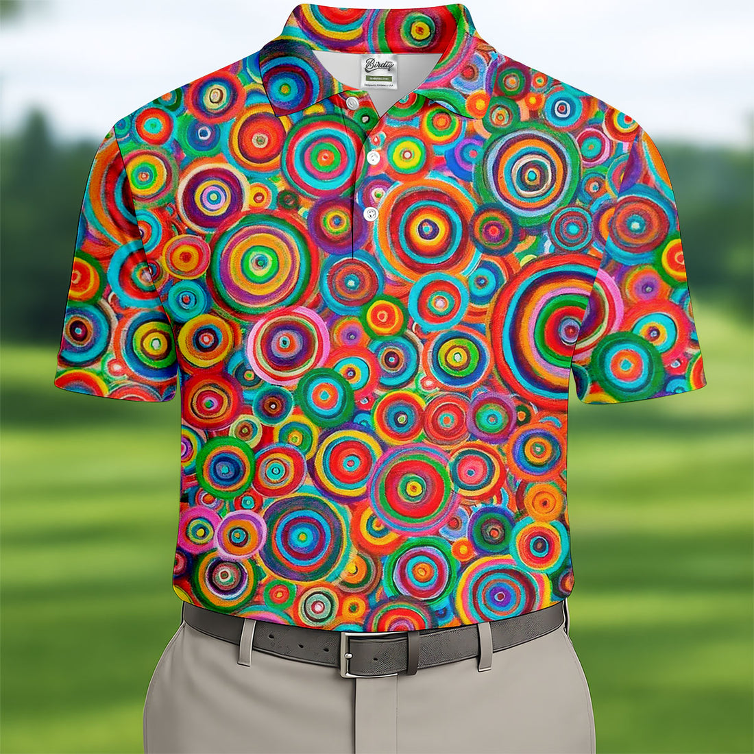 Colorful Abstract Circle Pattern Polo Shirt, Printed Golf Shirts, Hawaiian Golf Shirt, Mens Polo Shirts