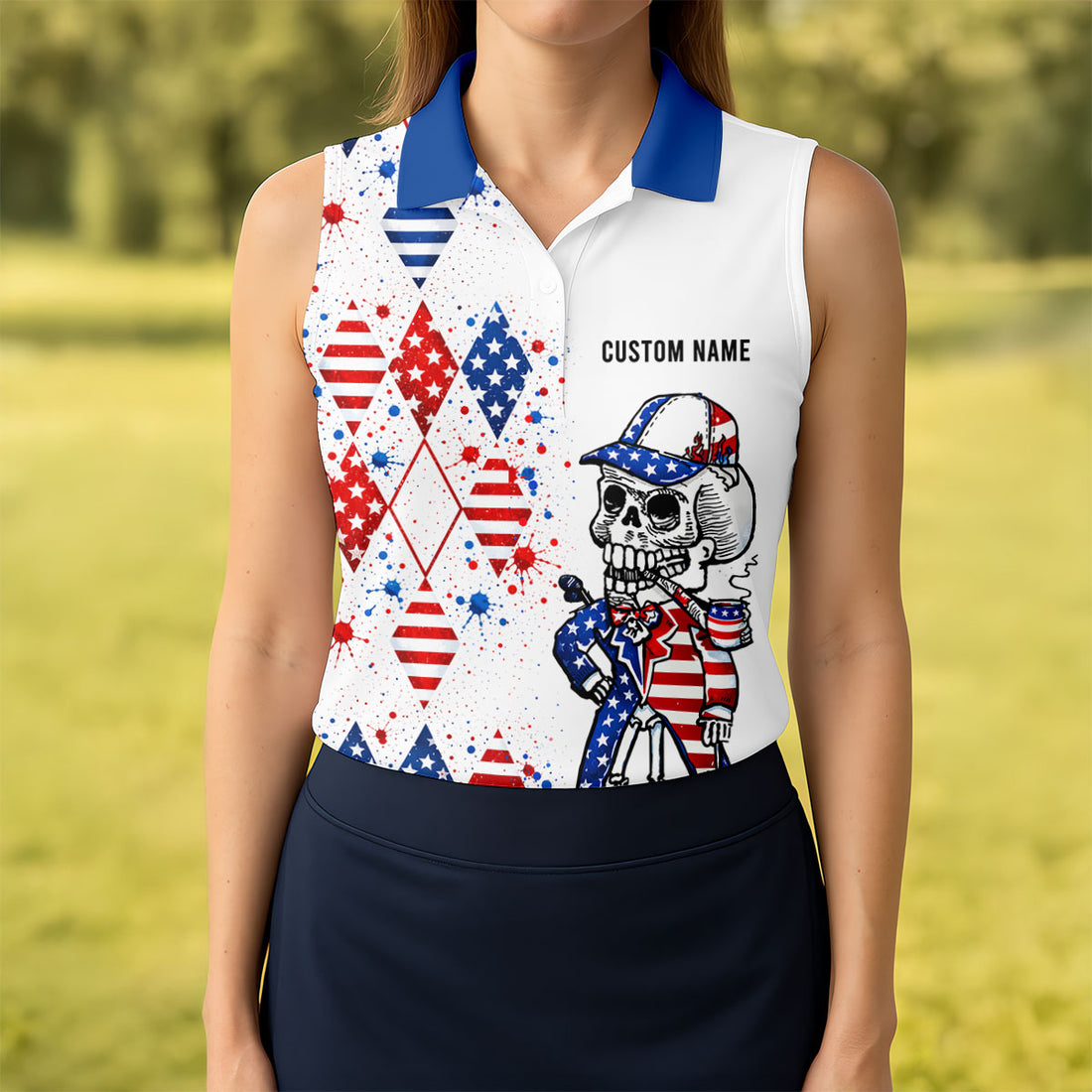 Swing Swear Look For Ball Repeat Red White Blue Argyle Golf Shirt, 250 Years Golf Shirt For Women