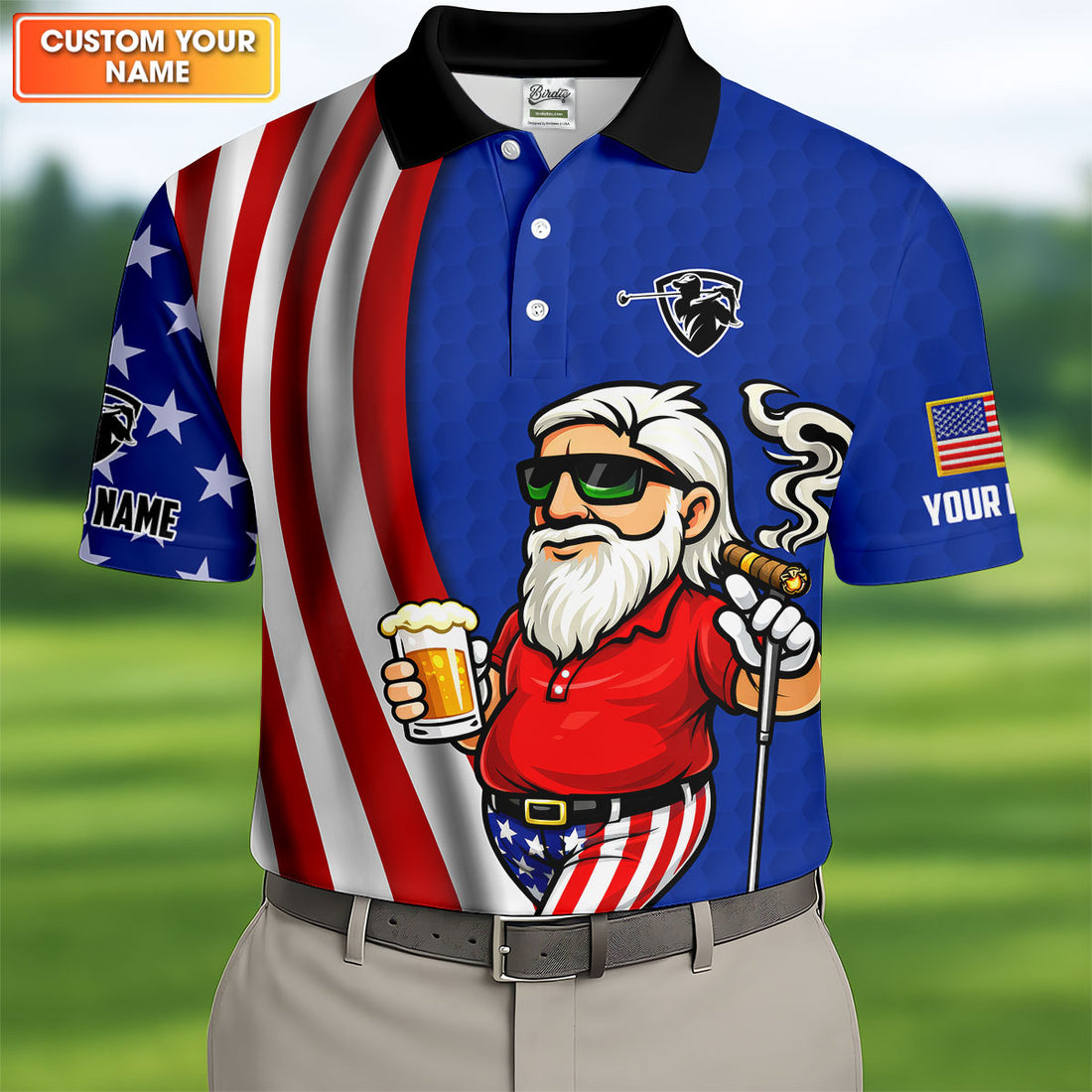 Patriotic Man Golf And Beer Funny 4th Of July Navy Golf Shirt, 250 Years Of America Golf Shirts For Men