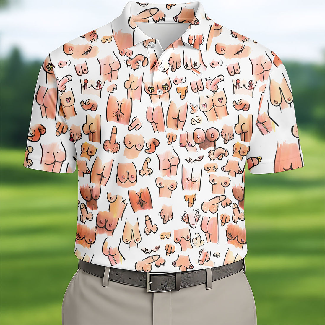 Funny Adult Body Parts Pattern Shirt, Mens Golf Polo, Printed Golf Shirts