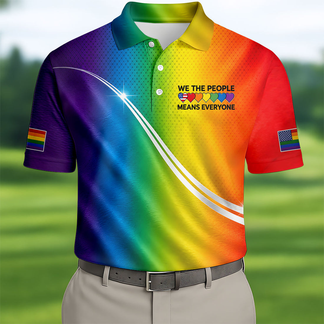 America 250 Men's Pride Golf Shirt, Rainbow Equality Polo Shirt, Golf Shirt For Men