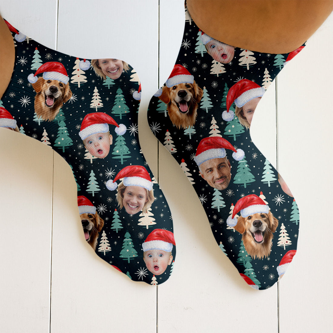 Custom Face Little Pine Tree Snowflake Pattern Golf Socks, Christmas Golf Socks, Golf Gift Idea