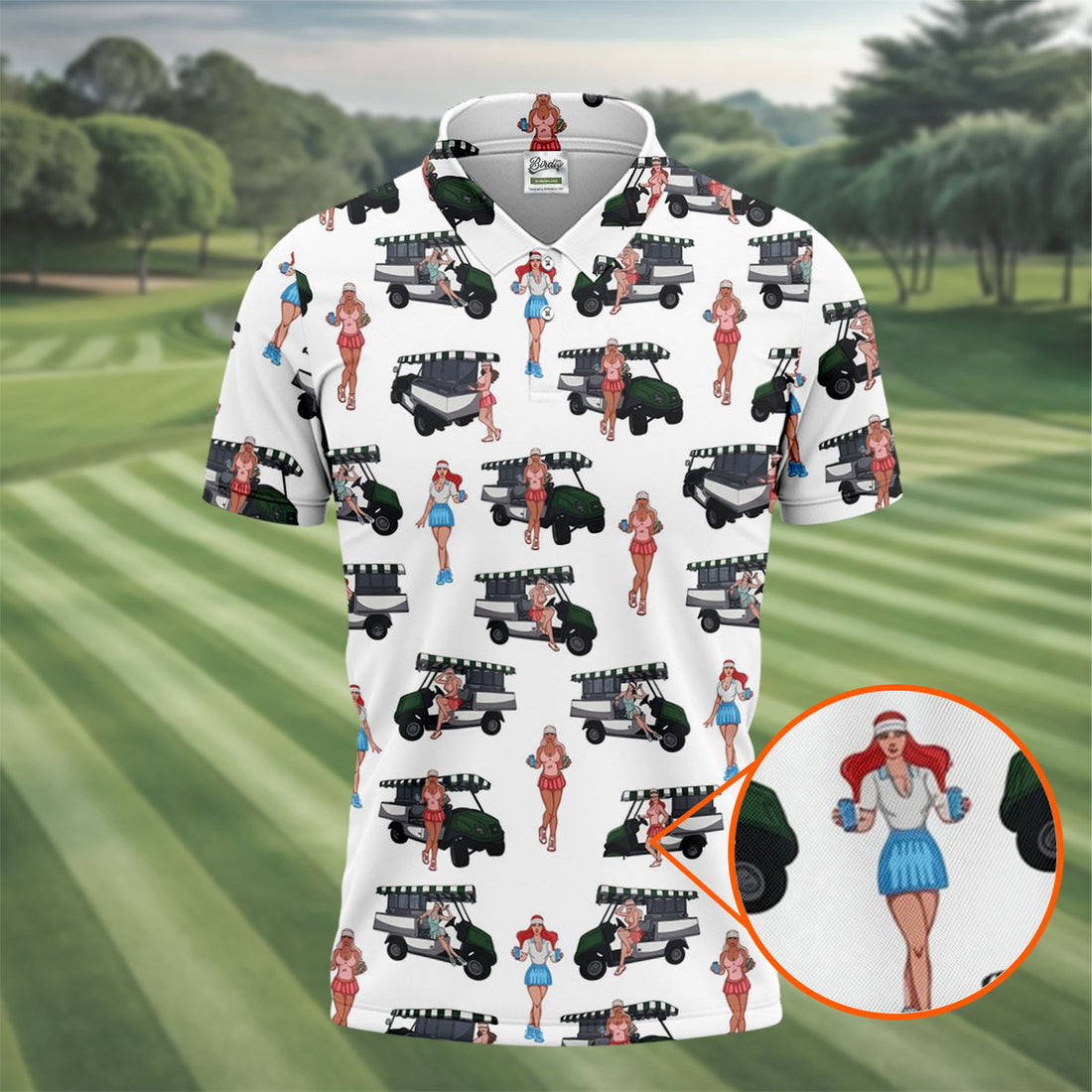 Golf Cart Girls Pattern Golf Polo Shirt, Ladies Golf Shirt, Women's Golf Apparel