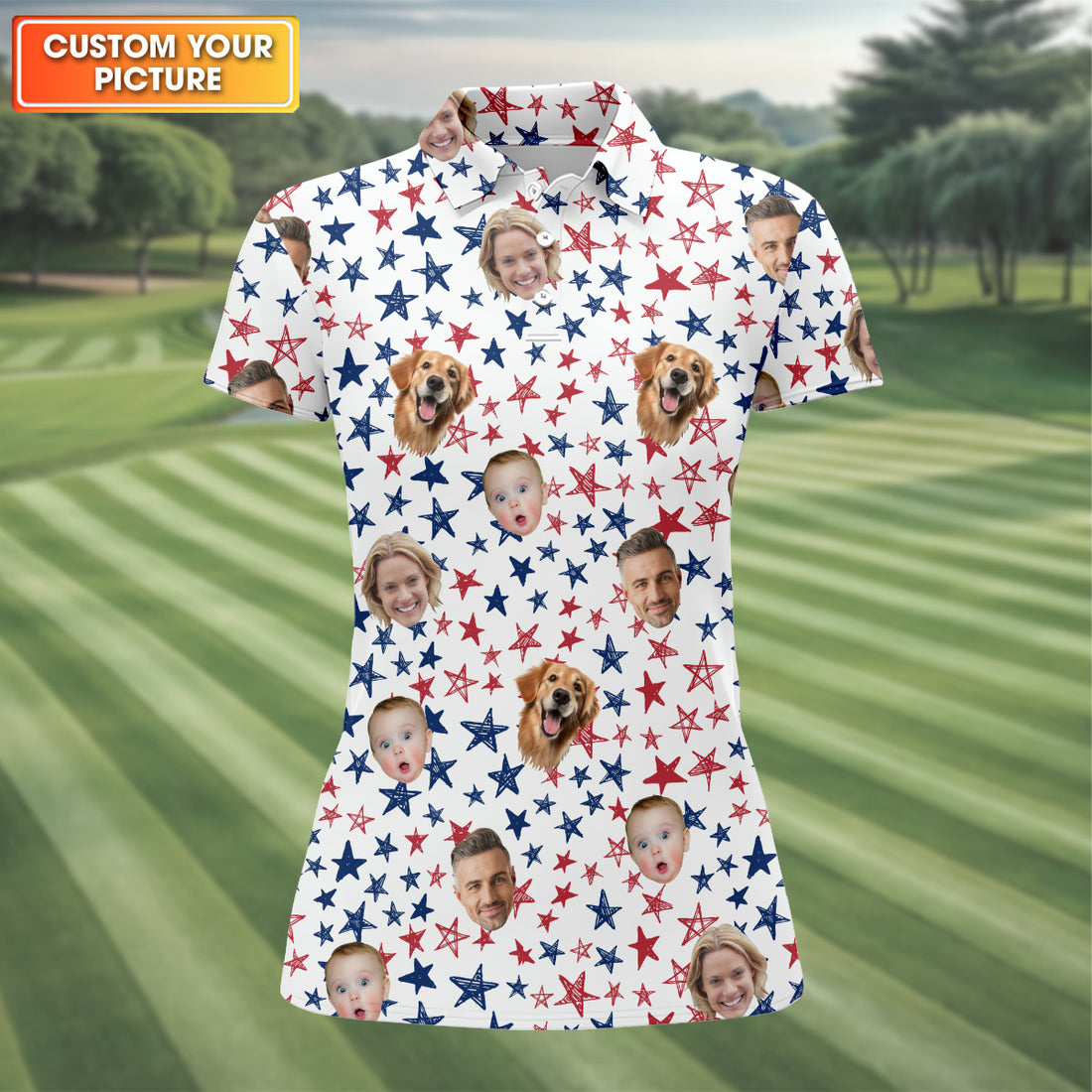 Family Portrait Golf Shirt, Custom Face Shirt, Personalized Dog Shirts, Patriotic Golf Polos, Long Sleeve Golf Shirts, Golf Tops For Women