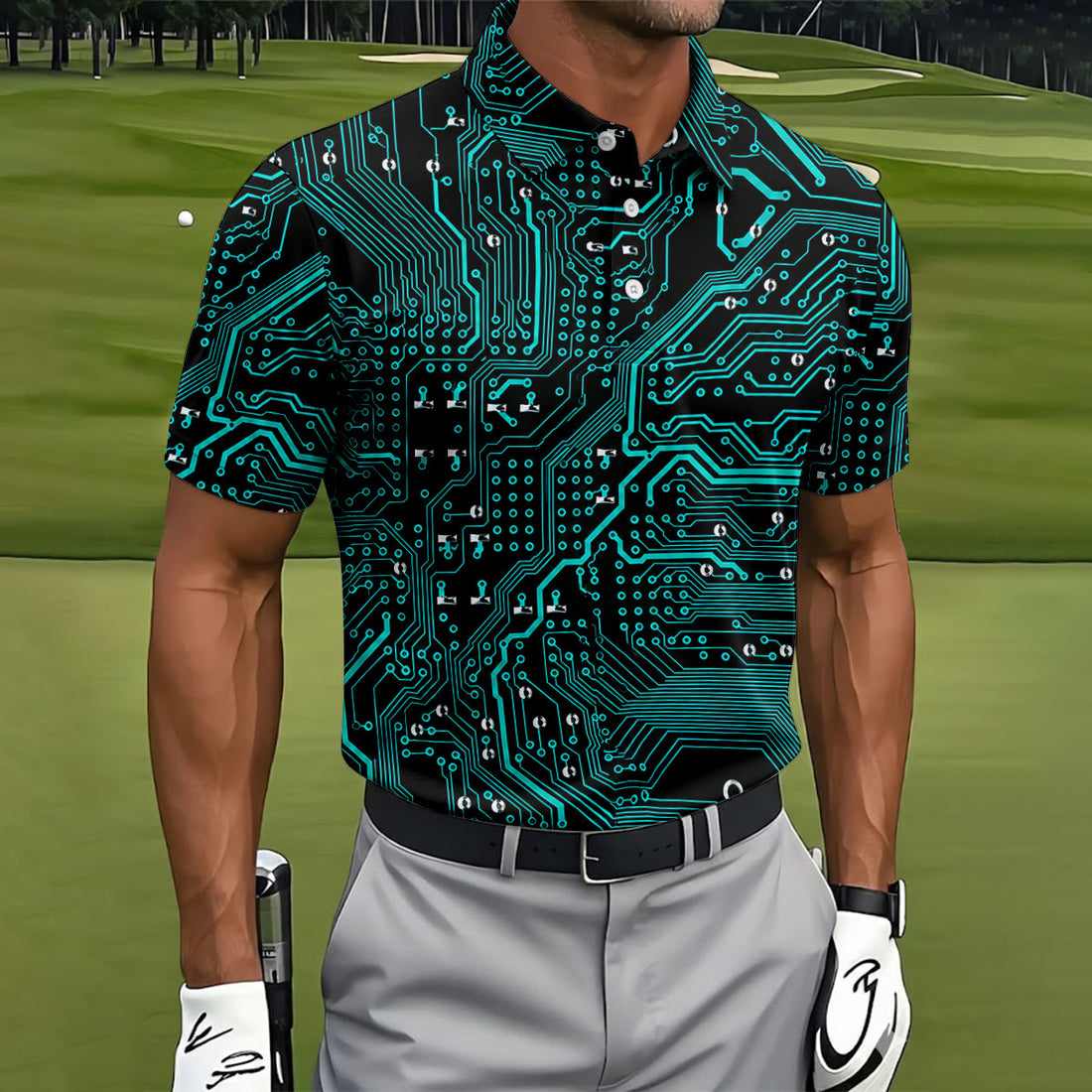 Circuit Board Pattern Hawaiian Golf Shirt, Men's Golf Shirt, Polo Shirts For Men