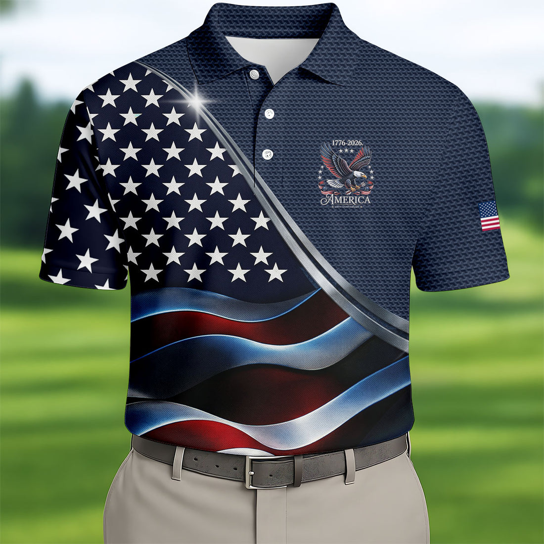 250 Years Of Freedom Golf Shirt, American Flag Polo Shirt For Men, USA Patriotic Golf Apparel