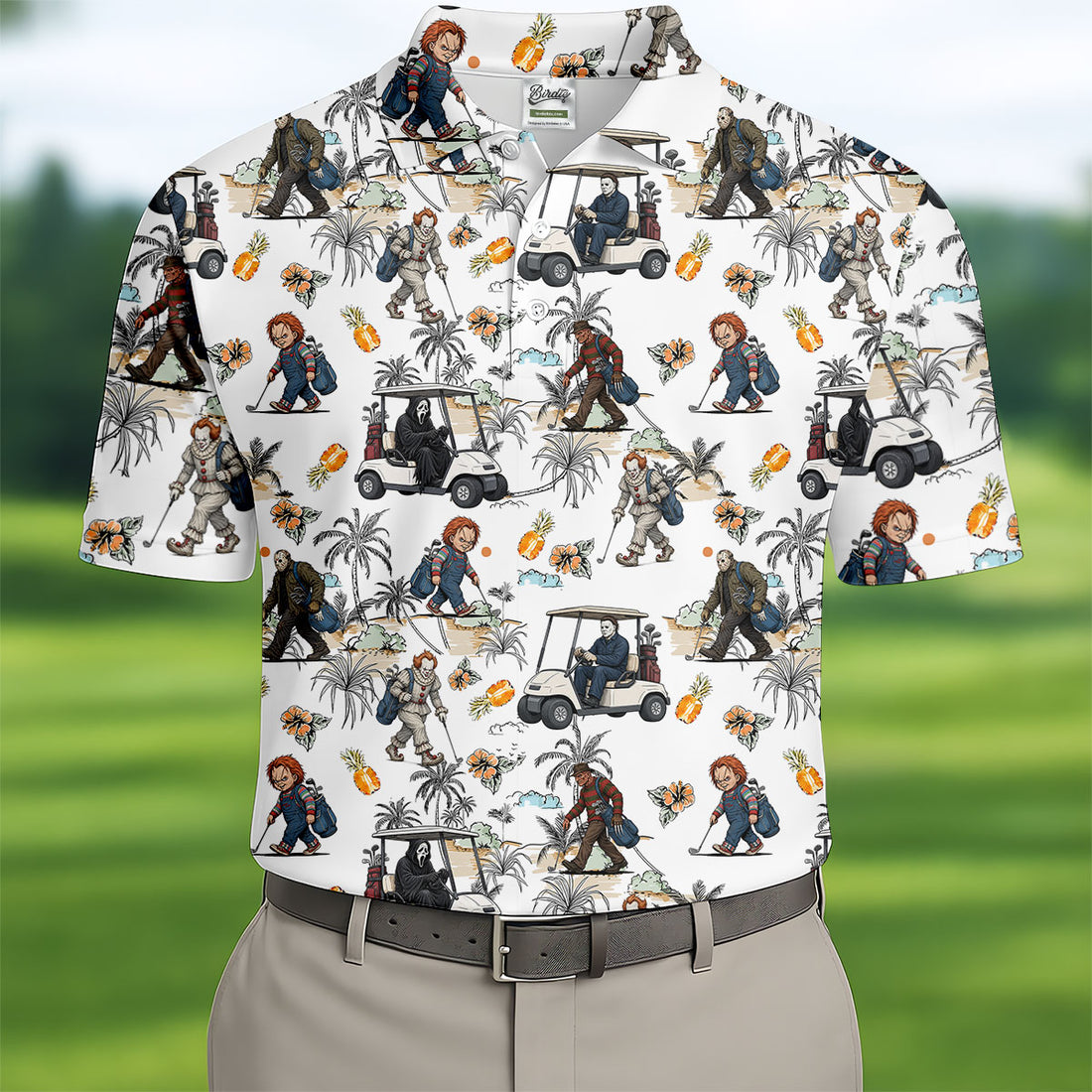 Golfing Horror Character Halloween Golf Shirt, Golf Polo Shirts For Men, Printed Golf Shirts