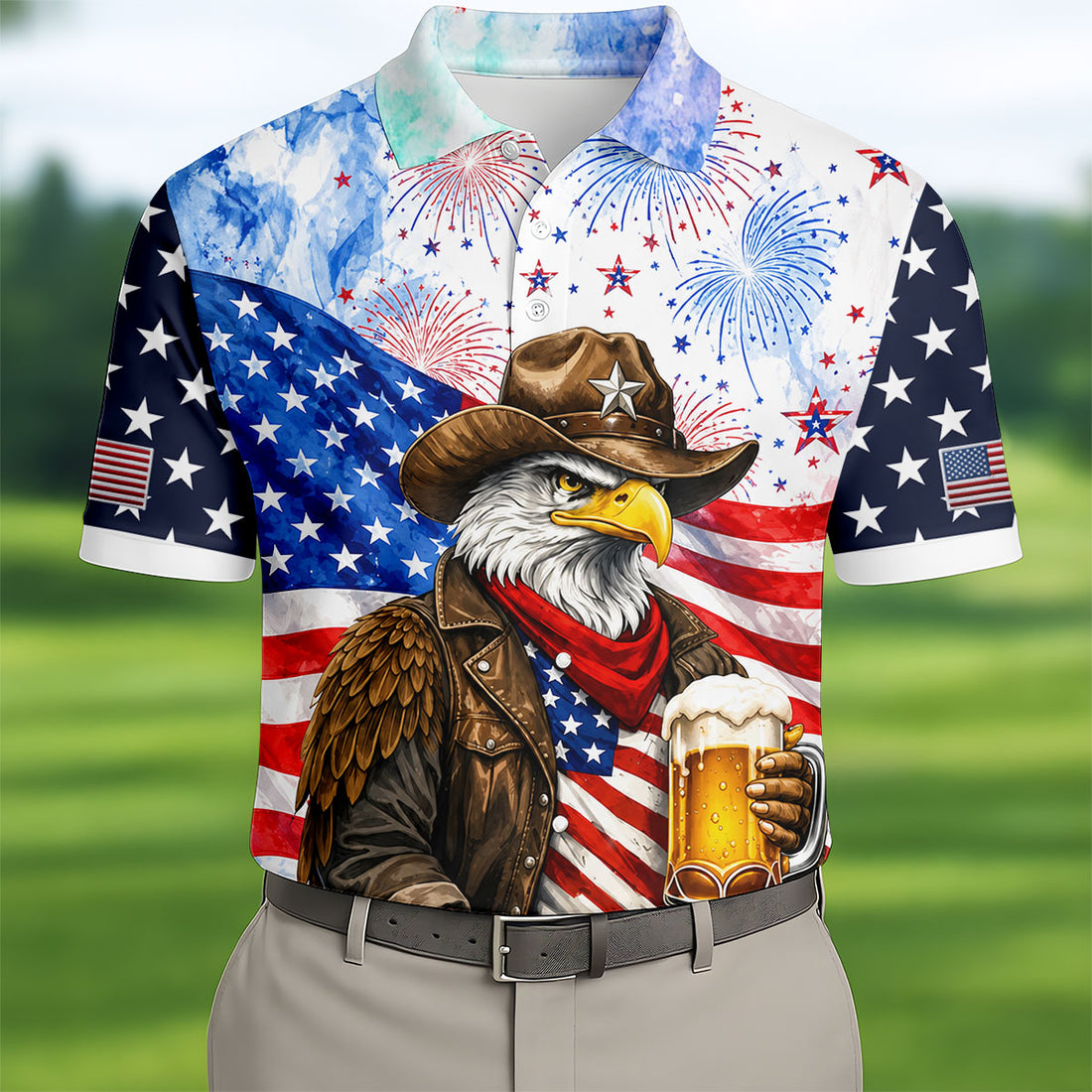 Eagle Beer Funny 250 Years Patriotic Golf Shirt, 4th Of July Golf Shirts For Men