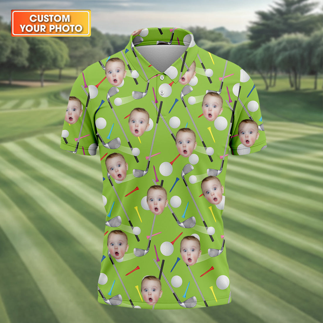 Custom Face Shirt, Face Printed On Shirt, Funny Golf Polo Shirts, Christmas Golf Gift