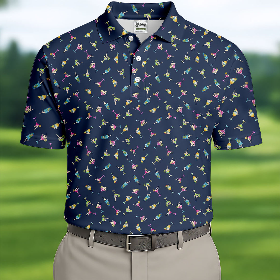 Tropical Cocktail Pinup Pattern Golf Shirt, Mens Golf Apparel, Golf Shirts For Men