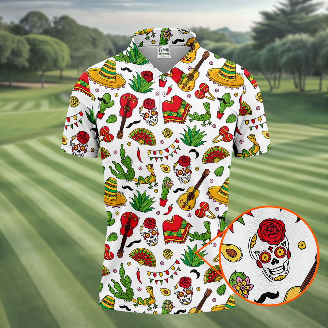 Mexican Instruments Funny Cacti Golf Tops For Men, Cinco De Mayo Celebration Golf Shirts For Men