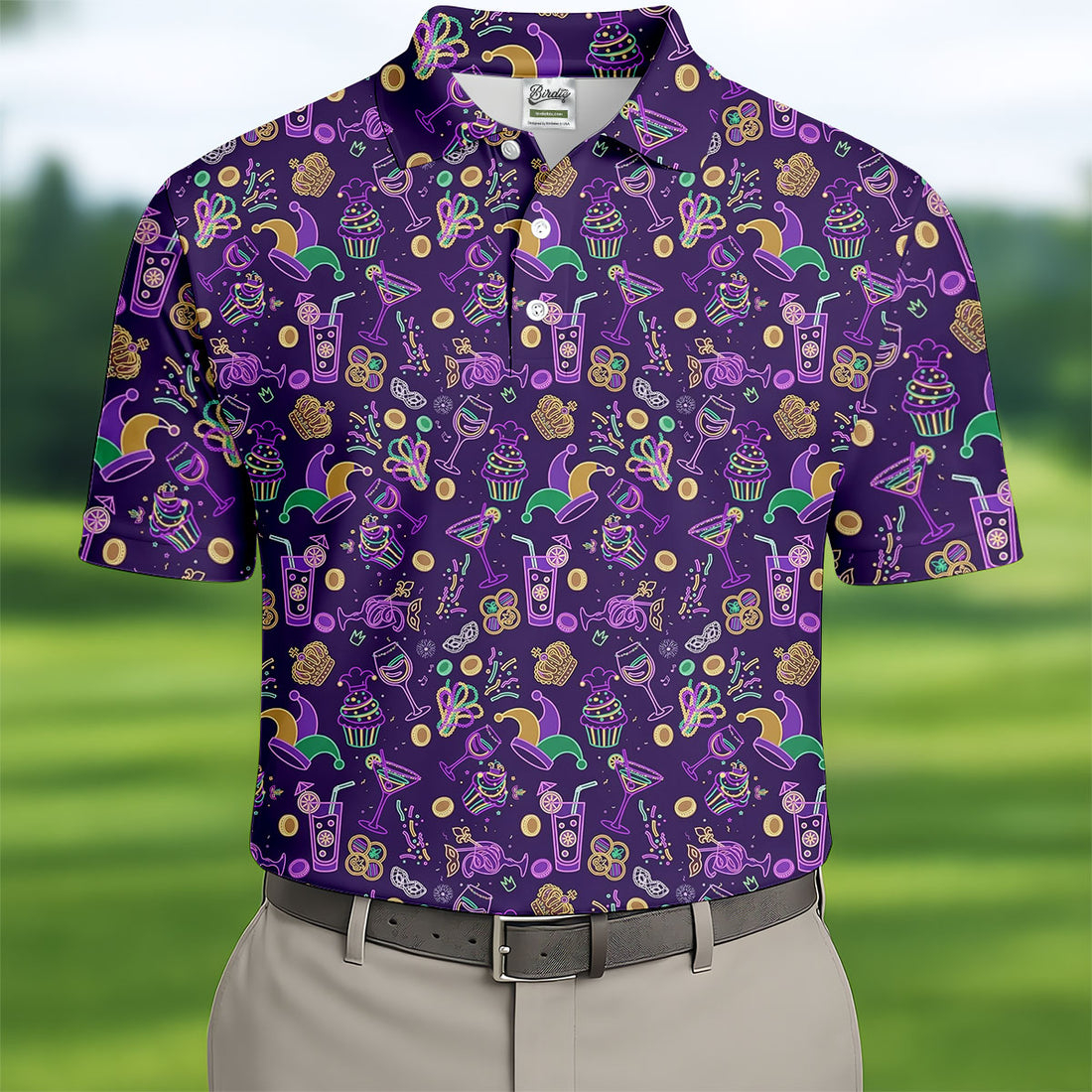 Mardi Gras Food Green Gold Purple Golf Tops For Men, Polo Shirts For Men, Golf Shirts For Men