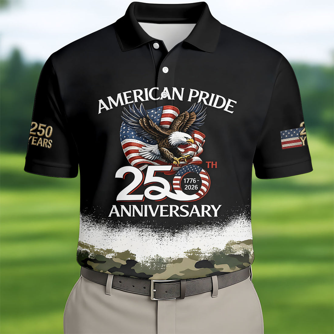 American Pride 250th Anniversary Camo Golf Shirt, Patriotic 4th Of July Golf Shirts For Men