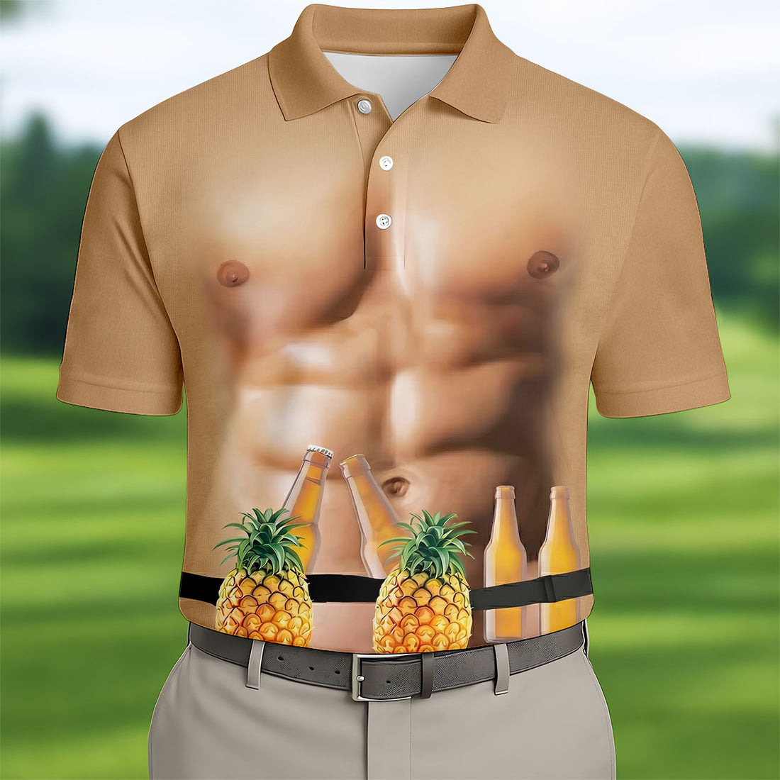 Funny Muscle Man Pineapple Beer Hawaiian Golf Shirt, Polo Shirts For Men, Golfing Apparel
