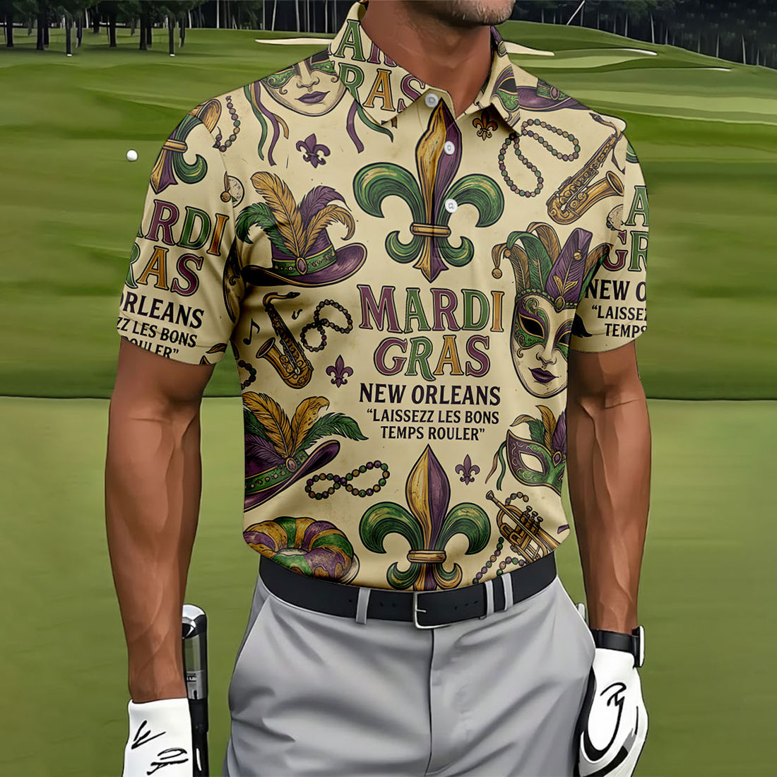 Mardi Gras New Orleans Fleur De Lis Carnival Hat Men's Golf Polo Shirts, Golf Shirts For Men