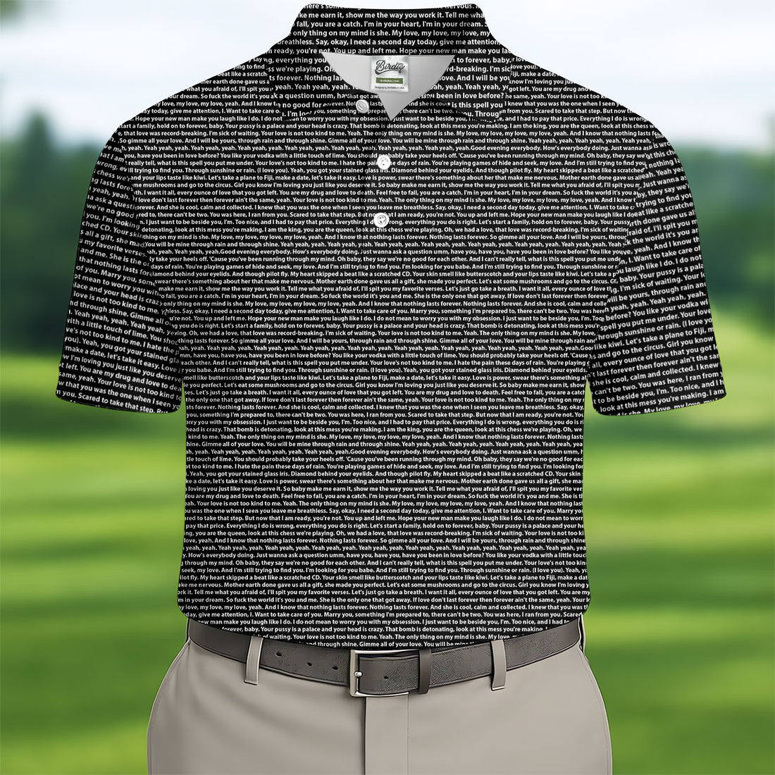 Black Text Pattern Golf Polo Shirt, Golf Shirts For Men, Printed Golf Shirts