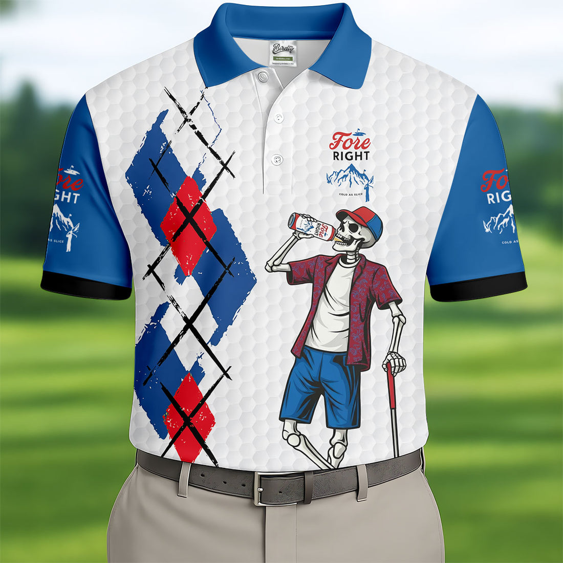 Fore Right Funny Skeleton Golf And Beer Red White Men's Funny Golf Shirts, Polo Shirts For Men