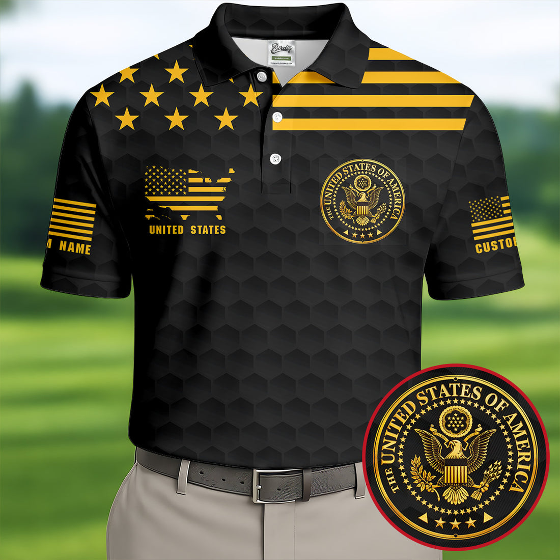 America 250th Anniversary Golf Ball Pattern Patriotic Golf Shirt, 4th Of July Golf Shirts For Men