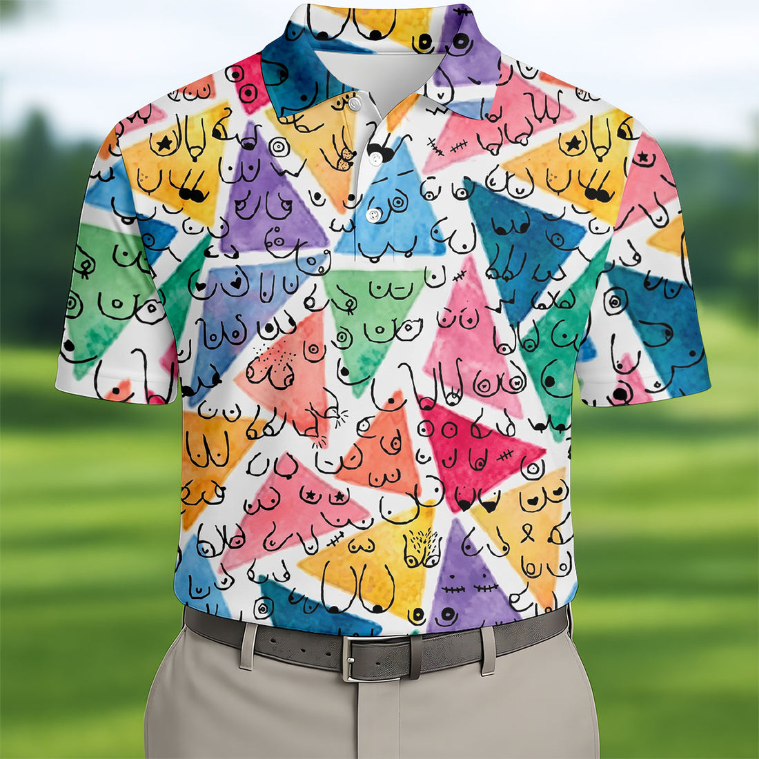 Multicolor Abstract Boob Pattern Golf Polo Shirt, Mens Golf Polo, Golf Apparel For Men