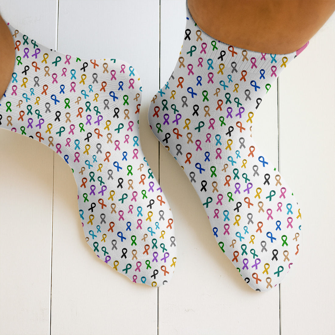 Cancer Awareness Ribbons White Golf Socks, Christmas Golf Gift, Golfing Apparel