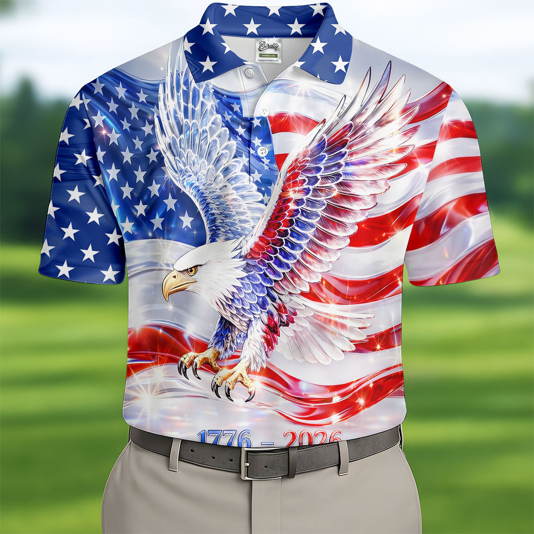 Bold Eagle American Flag Golf Shirt, Patriotic 4th Of July 250 Years Golf Shirts For Men
