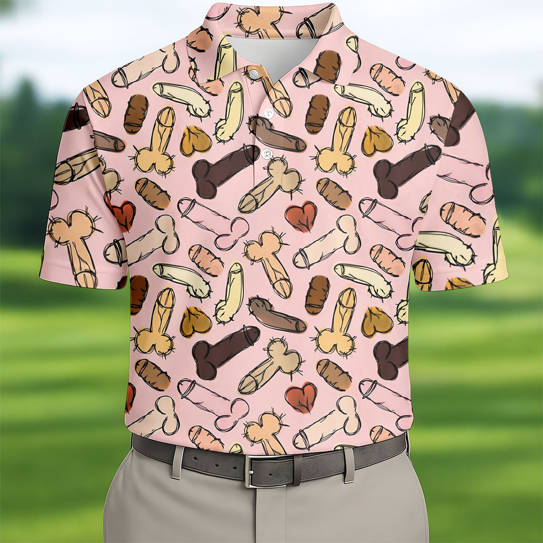 Funny Penis Doodle Pattern Golf Polo Shirt, Men's Golf Apparel, Novelty Golf Shirts For Men