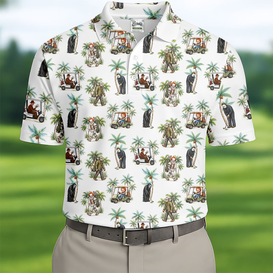 Tropical Horror Character Halloween Golf Shirt, Printed Golf Shirts, Golf Apparel For Men