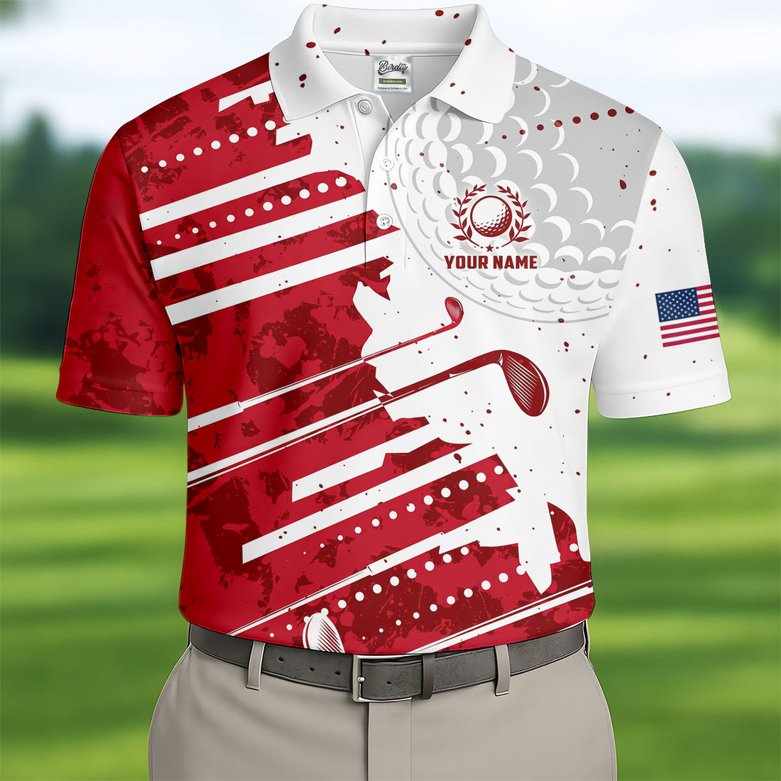 Red Wine Pattern American 250 Years Patriotic Golf Shirt, 4th Of July Golf Shirts For Men