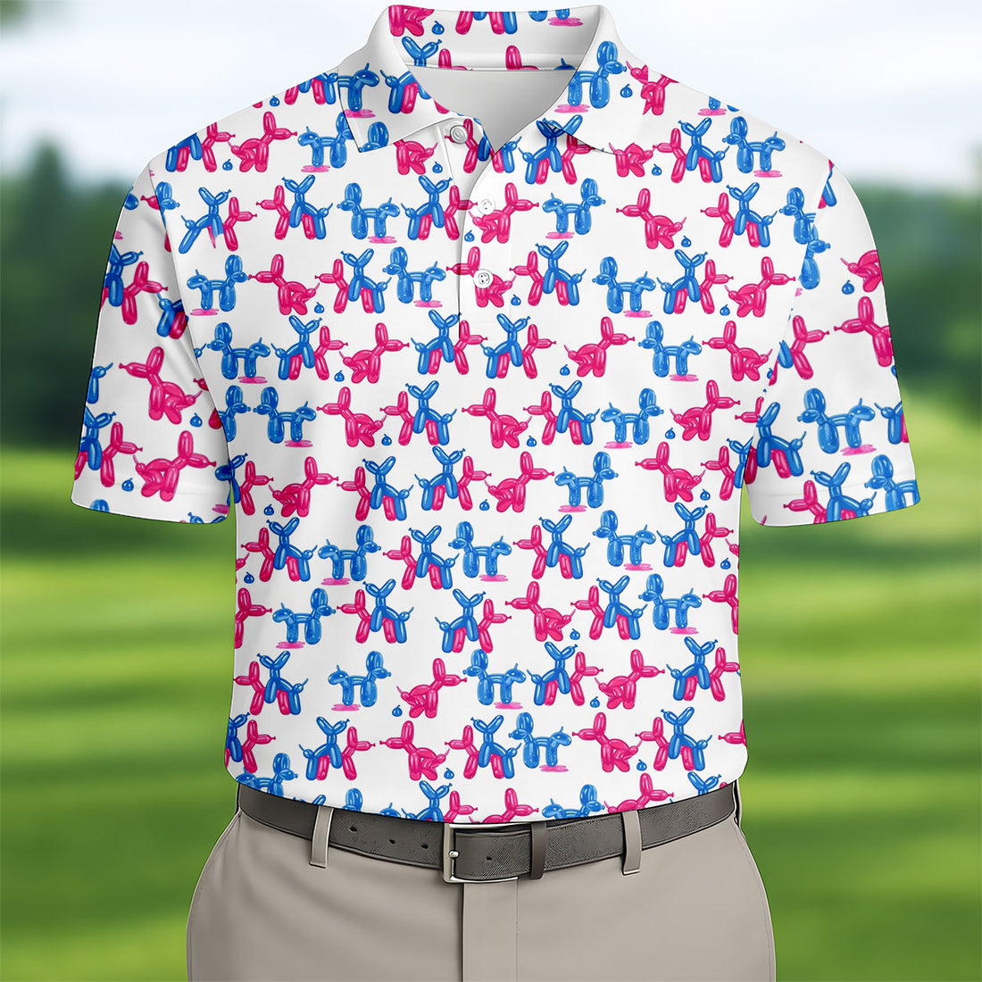 Funny Balloon Dog Pattern Golf Polo Shirt, Mens Golf Polo, Hawaiian Golf Shirt
