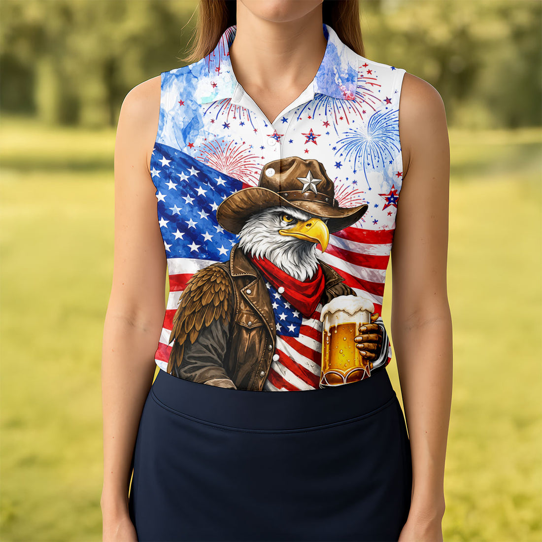 Eagle Beer Funny 250 Years Patriotic Golf Shirt, 4th Of July Golf Shirt For Women