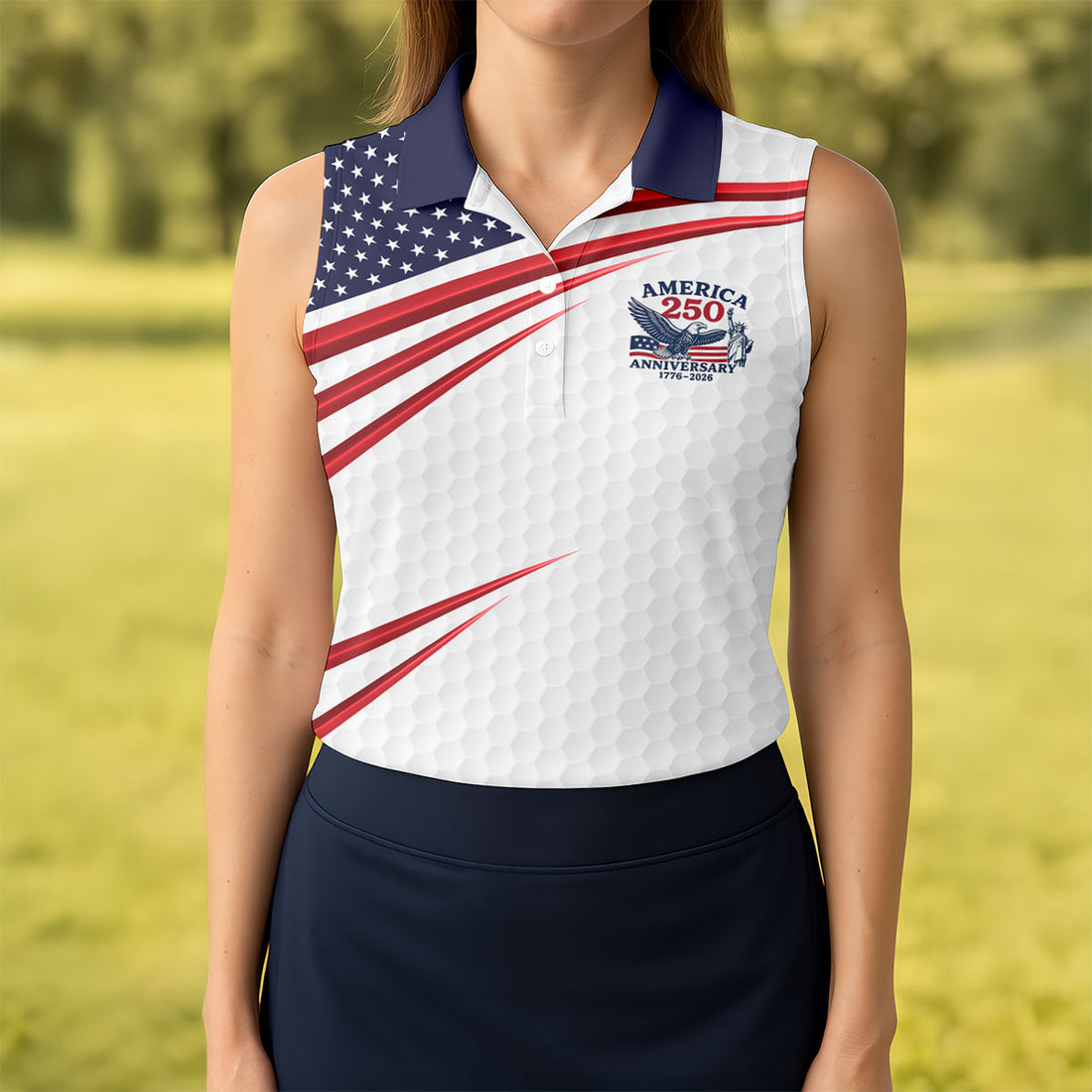 America 250 Anniversary Stars And Stripes Patriotic Golf Polos, 4th Of July Golf Shirt For Women