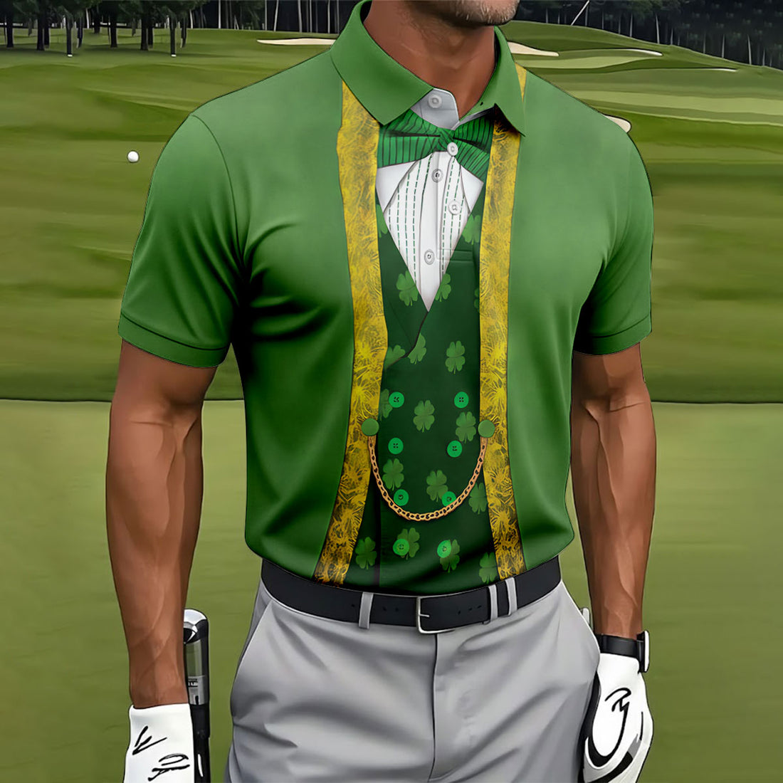 St Patrick's Day Leprechaun Costume Print Golf Tops For Men, Polo Shirts For Men, Golf Shirts For Men