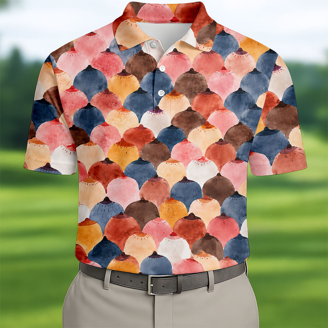 Colorful Watercolor Shell Pattern Golf Shirt, Golf Shirts For Men, Men's Golf Shirt, Polo Shirts For Men