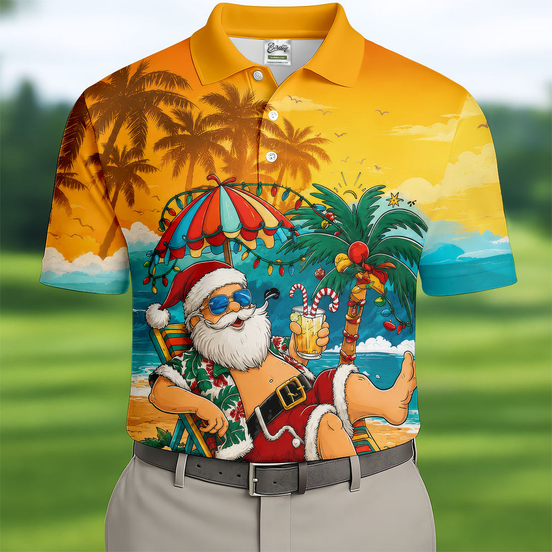 Beach Chair Santa Christmas Golf Shirt, Men's Golf Shirt, Hawaiian Golf Shirt, Printed Golf Shirts