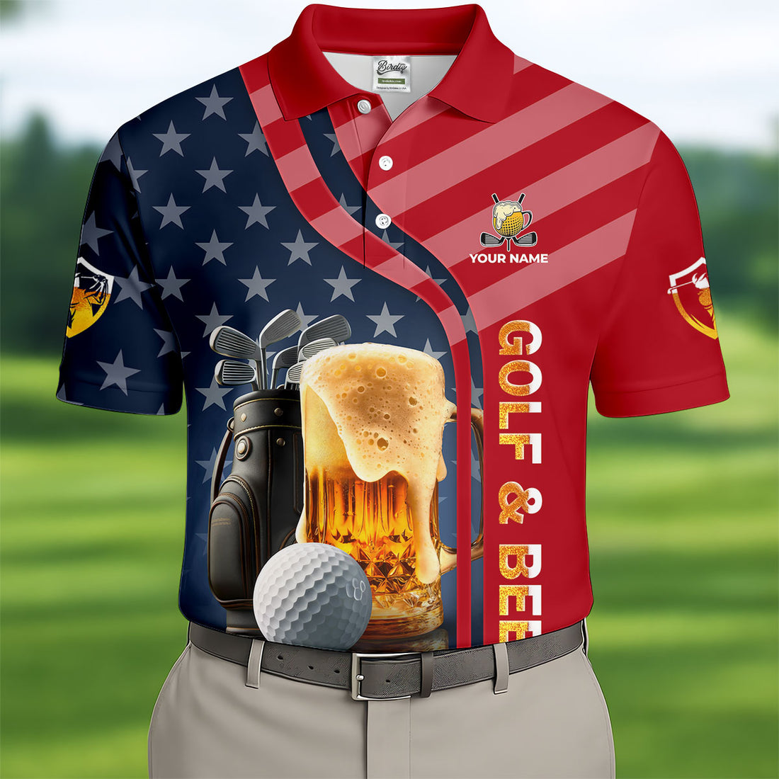 Funny Golf And Beer Patriotic 250th Golf Tops For Men, 4th Of July Golf Shirt, Polo Shirts For Men