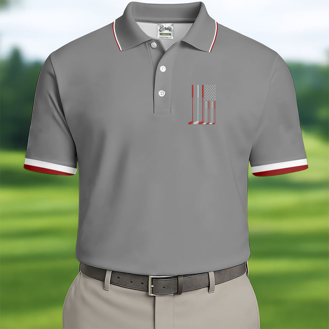 Golf Clubs America Flag Logo 250th Anniversary Grey Golf Shirt, Patriotic Golf Shirt, Golf Shirts For Men