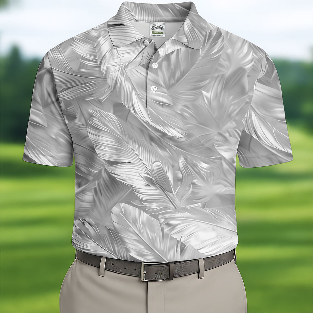 Pastel Gradient Feather Hawaiian Golf Shirt, Golf Tops For Men, Golf Shirts For Men
