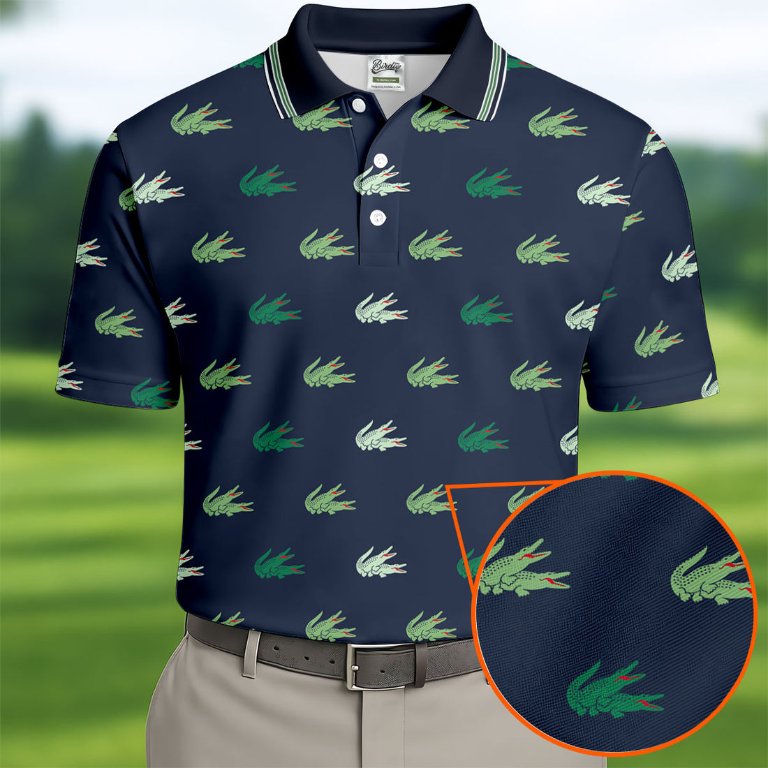 Navy Crocodile Pattern Golf Shirt, Mens Polo Shirt, Golf Shirts For Men, Performance Golf Shirt